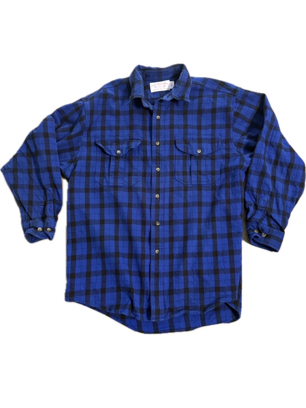 Vintage Filson Blue and Black Plaid Long-Sleeve Button-Down Shirt